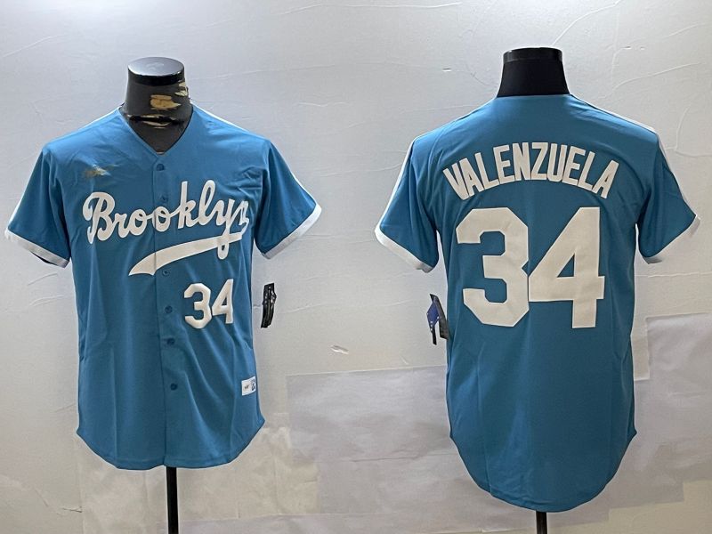 Men Los Angeles Dodgers #34 Valenzuela Light Blue Game 2024 Nike MLB Jersey style 10293->los angeles dodgers->MLB Jersey